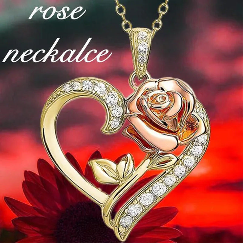 Exquisite Fashion Heart Rose Zircon Necklace Couple Heart Pendant Engagement Nec