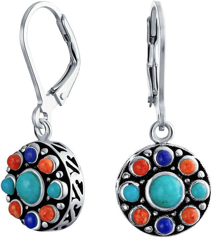 South Western Style Multi Stone Sterling Lapis Stabilized Turquoise Orange Coral