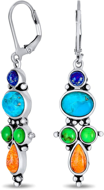 South Western Style Multi Stone Sterling Silver Lapis Stabilized Turquoise Orang