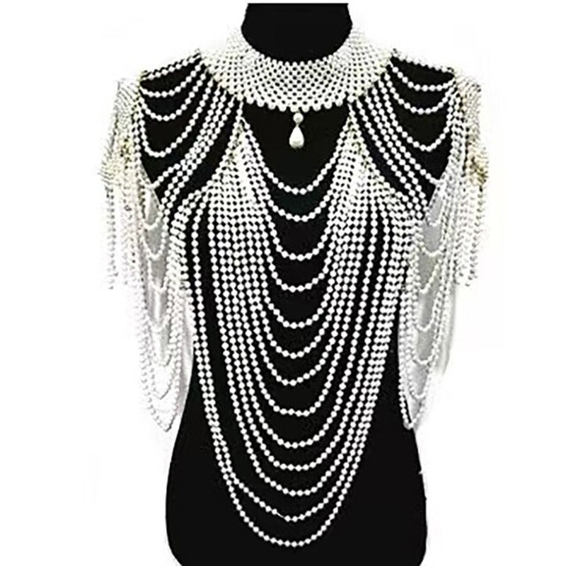 Fashion Tassel Design Handmade Pearl Shoulder Chain Big Size Necklace Pearl