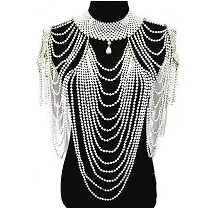 Fashion Tassel Design Handmade Pearl Shoulder Chain Big Size Necklace Pearl