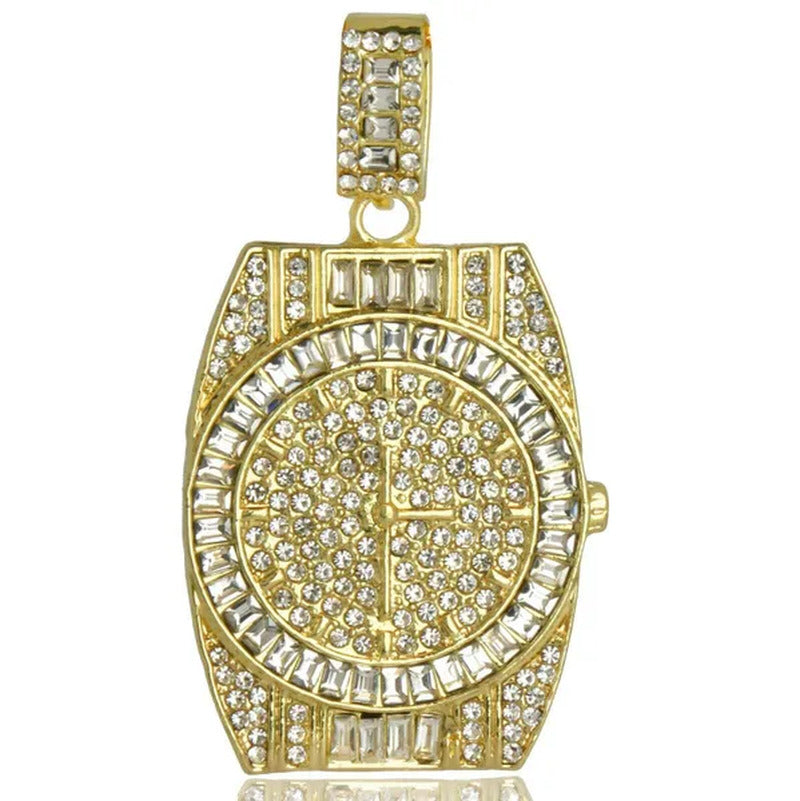 14K Gold PT Watch Fully Diamond Lad Cut Pendant Hip Hop Style 4Mm 24" Franco Cha