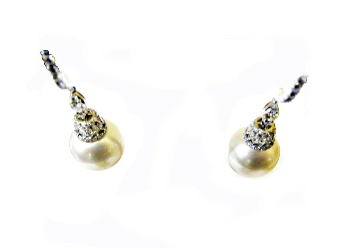 SOUTH SEA PEARL EARRING TWO PIECE 16 MM EACH WITH DIAMOND 18 K WHITE GOLD G VS1