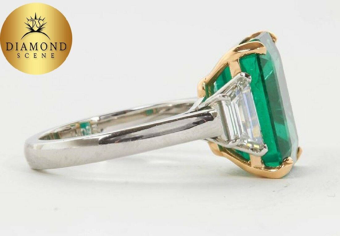 Vivid GIA Cert Emerald Diamond Gold Platinum Ring