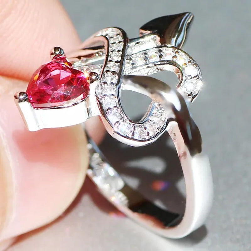 Eros Ring 925 Silver Natural Gemstones White Sapphire & Ruby Wedding Birthstone