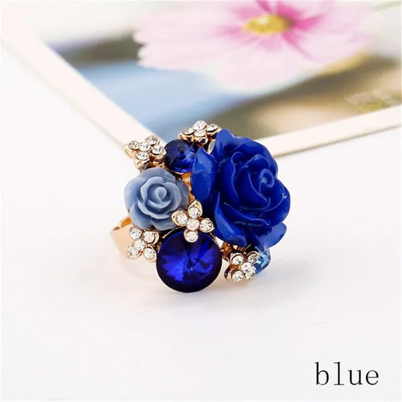 Women'S Fashion Hand Ornaments Inlaid Rhinestones Personality Resin Roses Flower