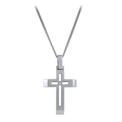 Sterling Cross Pendant with Diamond Accent