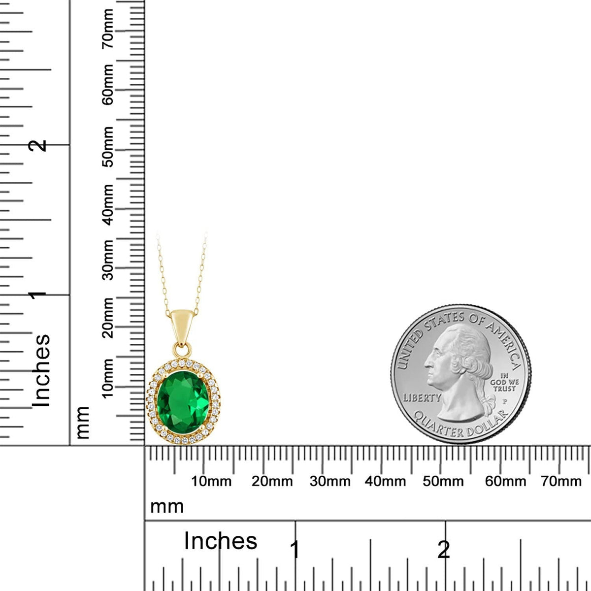 18K Yellow Gold Plated Silver Green Simulated Emerald Pendant Necklace for Women