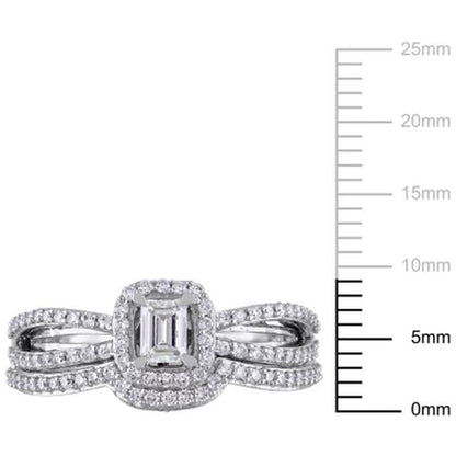 Allura 0.68 CT. T.W. Emerald and Round-Cut Diamond Bridal Set in 14K White Gold