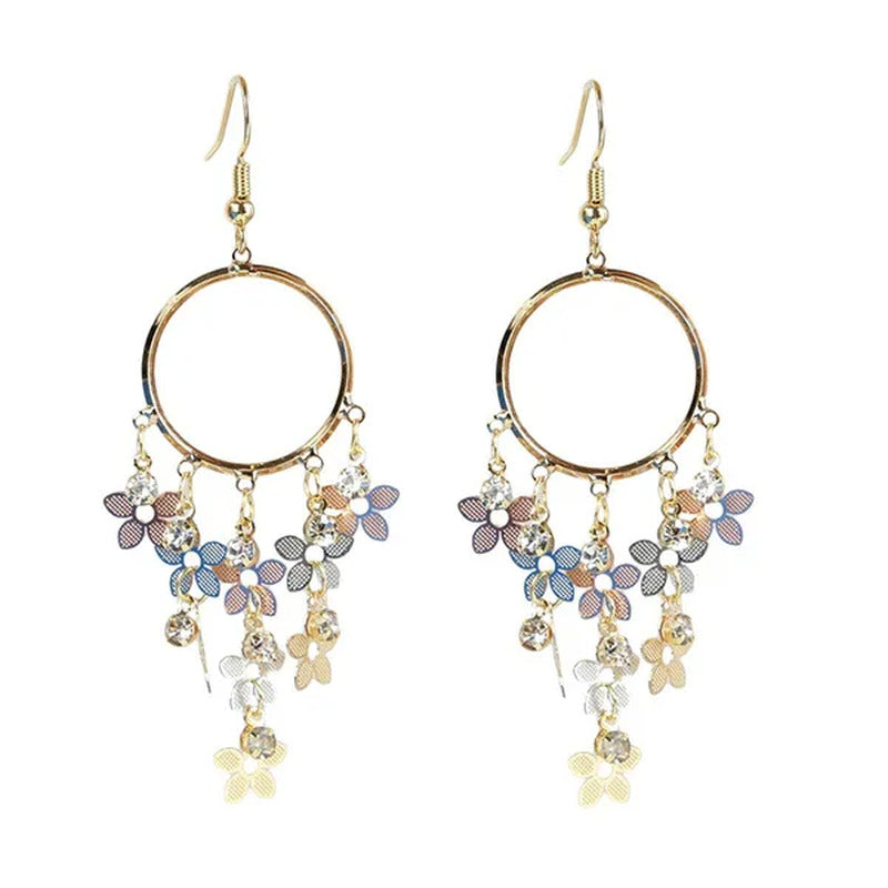 Woman Fashion Golden Circle Flower Tassel Earrings Jewelry