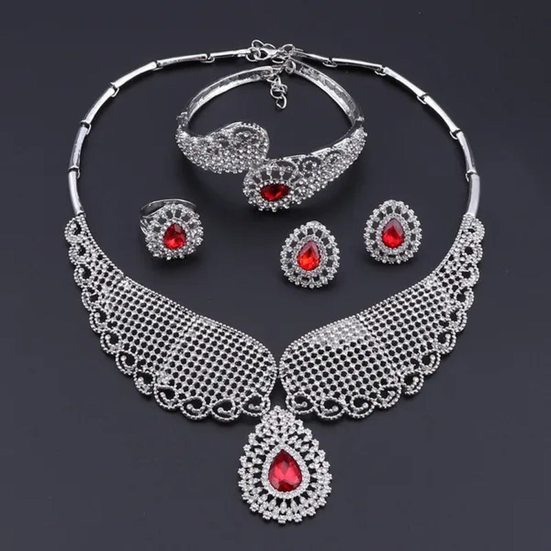 Vintage Turkish Women African Beads Jewelry Set Dubai Indian Crystal Ruby Weddin