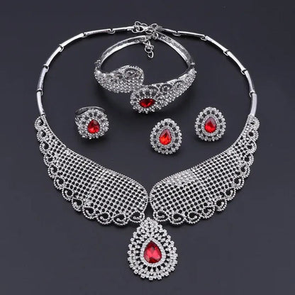 Vintage Turkish Women African Beads Jewelry Set Dubai Indian Crystal Ruby Weddin