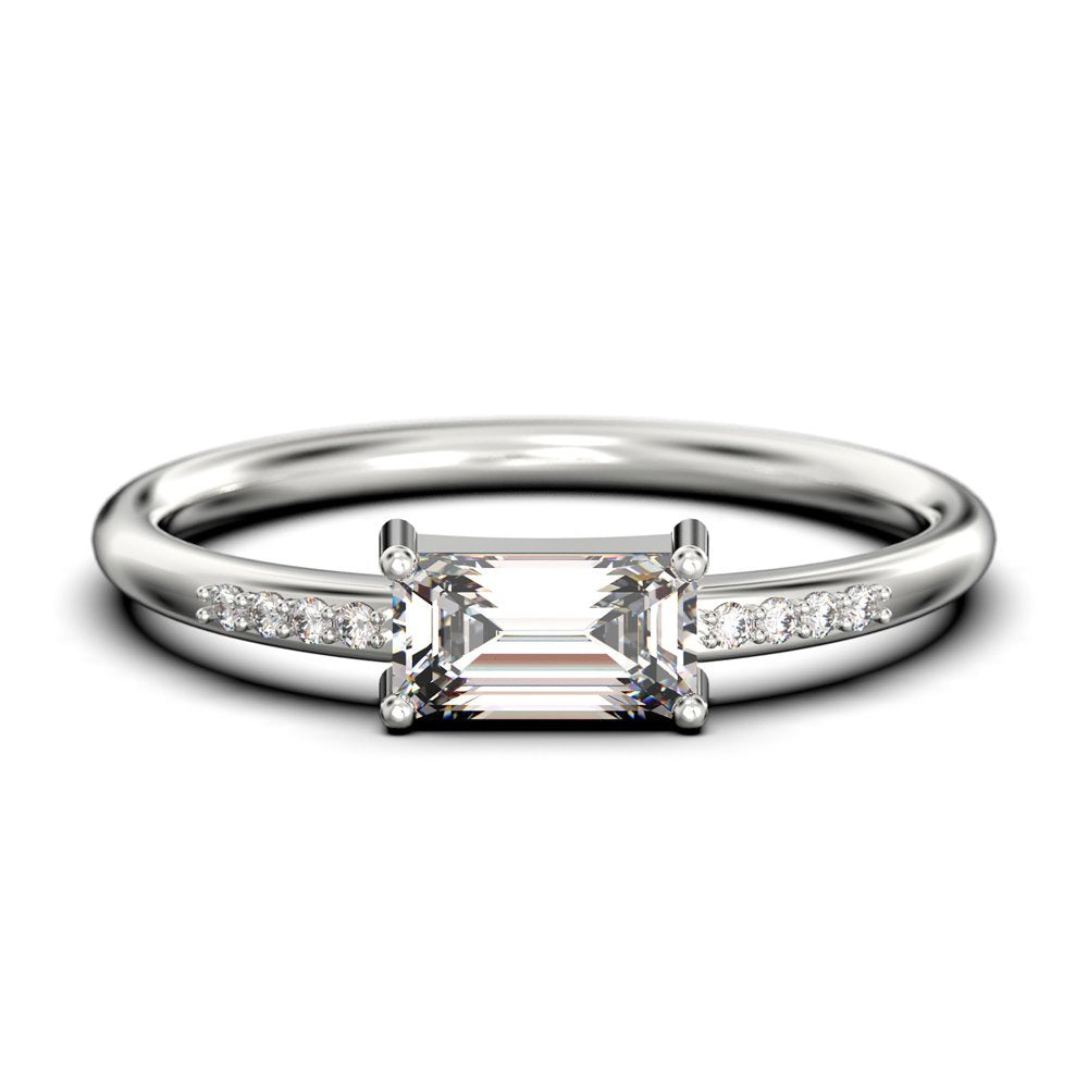 Beautiful Minimalist 0.95 Carat Emerald Cut Diamond Moissanite Engagement Ring,