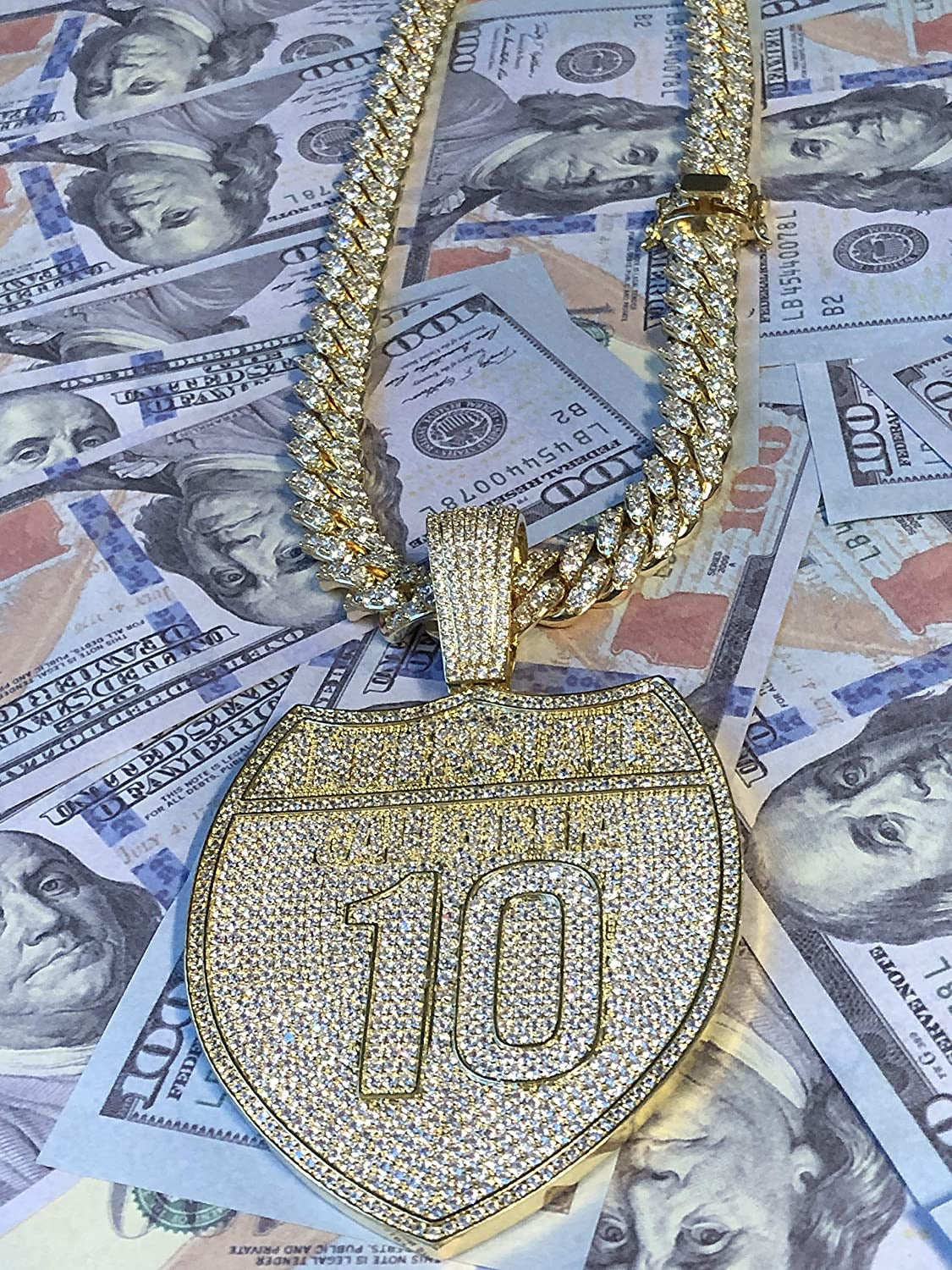 Mens 14K Gold Finish 13Mm Miami Cuban Link Chain Choker Freeway I10 Street Calif