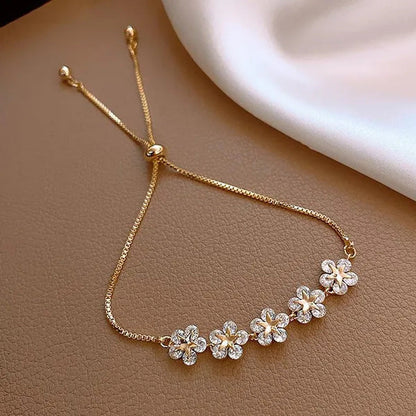 Fashion Crystal Zircon Five Flower Bracelet Adjustable Bangle Women Jewelry
