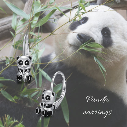 Panda Hoop Earrings 925 Sterling Silver Small Huggie Hoop Animal Earrings for Se