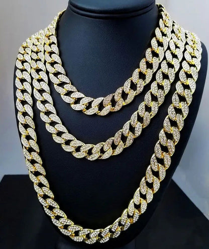 Hot Sale 18K Gold Plated Fashion Hip Hop Miami Cuban Chain Necklace Mens Diamond