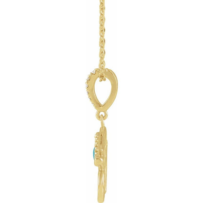 14K Yellow Gold, Turquoise & Diamond Eye of Horus Necklace, 16-18 Inch