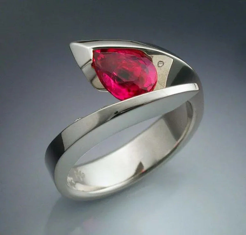 Unique 925 Silver Anniversary Statement Ring Natural Gemstones Ruby Ring Wedding