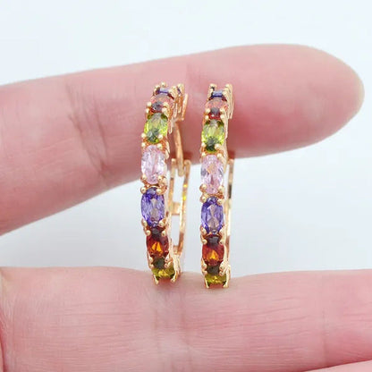 Fashion Multicolor Oval Cubic Zirconia CZ Hoop Huggie Earrings for Women Gift