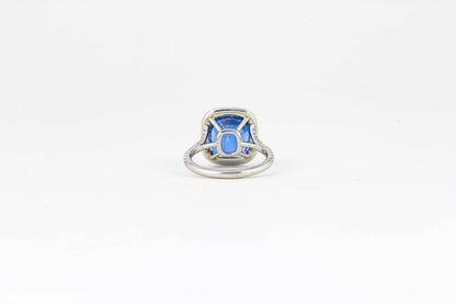 agl certified 6.58 ct sapphire cushion shape ceylon halo .52 ct round diamond