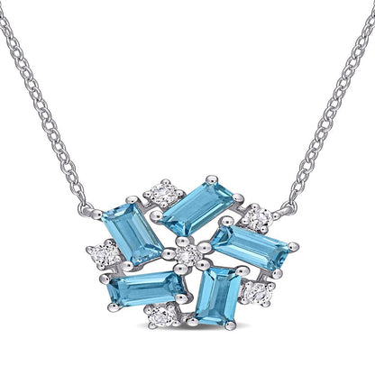 2-3/5 Carat London-Blue Topaz and White Topaz Sterling Silver Geometric Necklace
