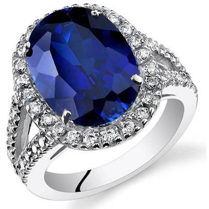 8.5 Ct Oval Shape Created Blue Sapphire Ring in Sterling Silver
