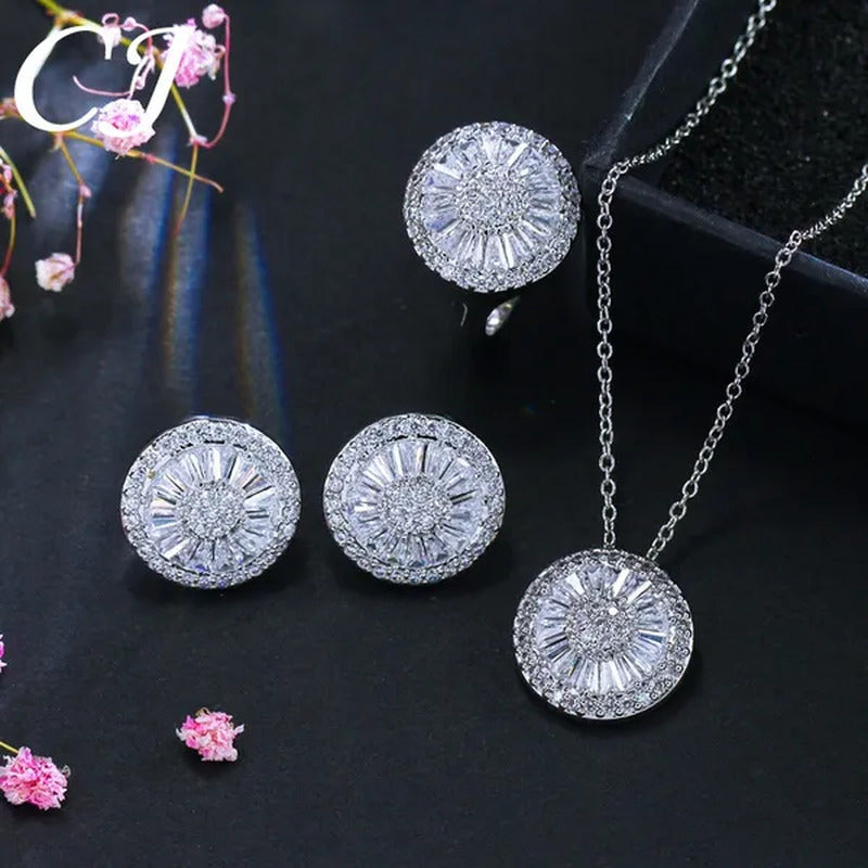 CANDICE Sparkling CZ Diamond White Gold Plated 4Pcs Wedding Jewelry Sets round P