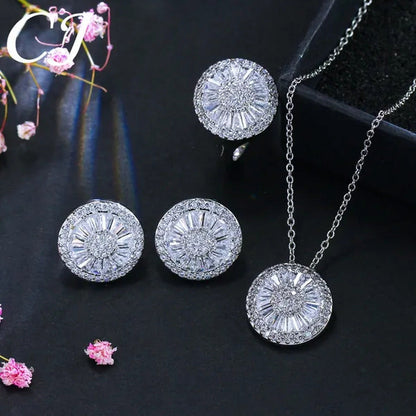 CANDICE Sparkling CZ Diamond White Gold Plated 4Pcs Wedding Jewelry Sets round P
