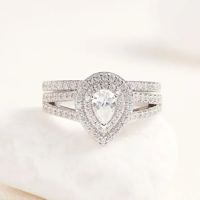 Newshe 2Pcs Wedding Ring Set Classic Jewelry Pear Shape 1.2 Carats AAAAA CZ 925