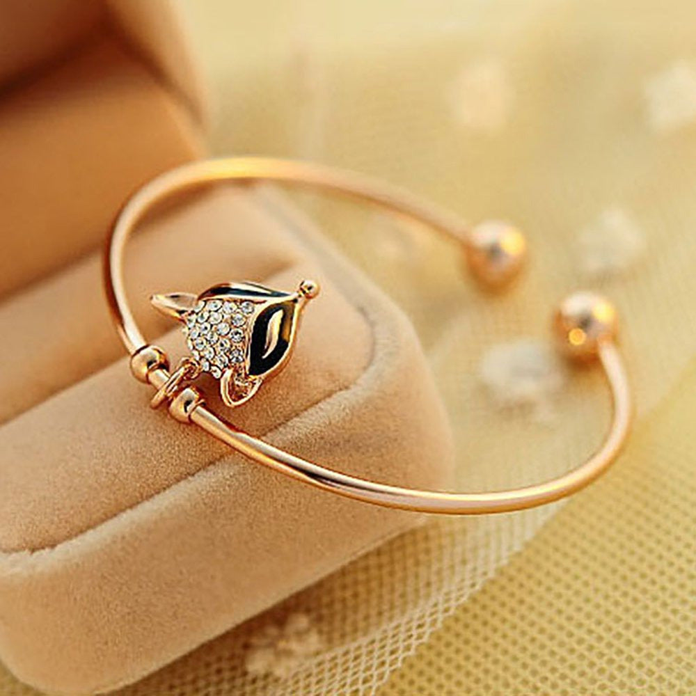 Vintage Rose Gold Bracelet Flash Diamond Opening Adjustable Bracelet for Women J