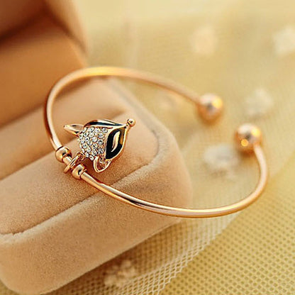Vintage Rose Gold Bracelet Flash Diamond Opening Adjustable Bracelet for Women J