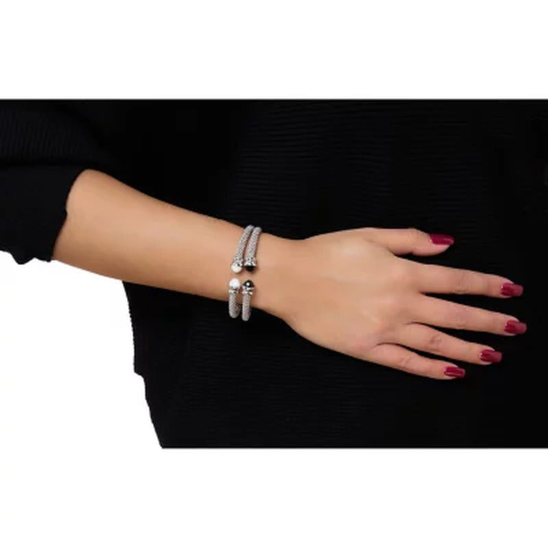 Set of Onyx and Howlite Gemstone Bangles in Italian Sterling Silver