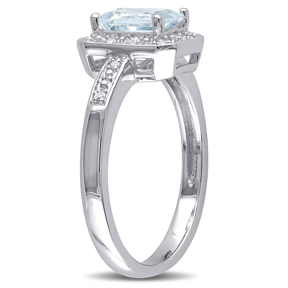 Miabella Women'S 1 Carat T.G.W. Emerald-Cut Aquamarine and Diamond Sterling Silv