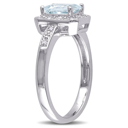 Miabella Women'S 1 Carat T.G.W. Emerald-Cut Aquamarine and Diamond Sterling Silv