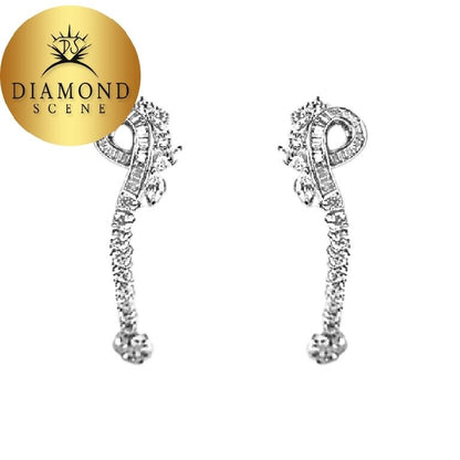 DIAMOND ROUND BRILLIANT BAGUETTE MARQUISE PEAR SHAPE DIAMOND DANGLE DROP EARRING