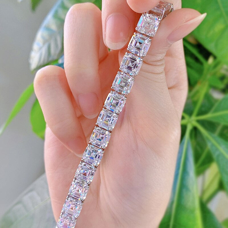 100% 925 Sterling Silver 7*7Mm Square High Carbon Diamond Pagoda Bracelet