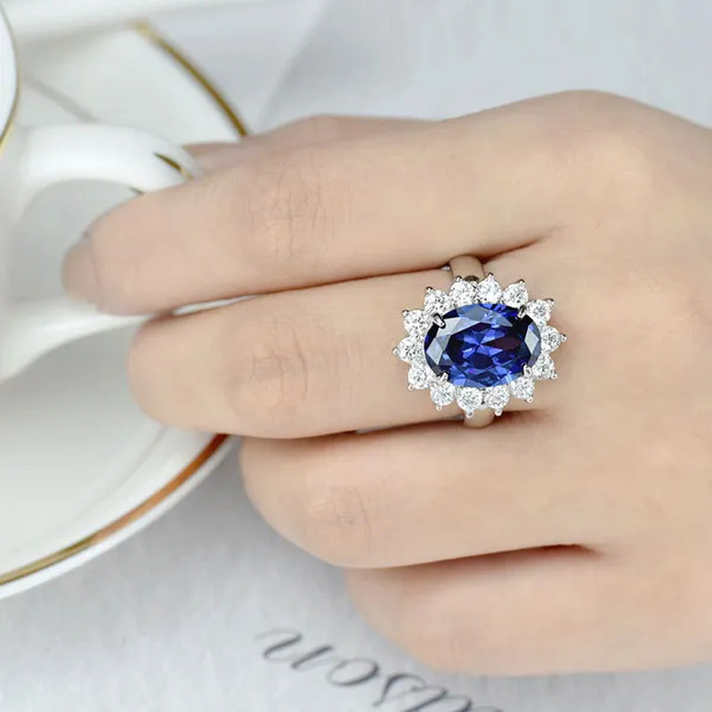 Newshe Jewelry 925 Sterling Silver Created Blue Tanzanite Gemstone Statement Rin