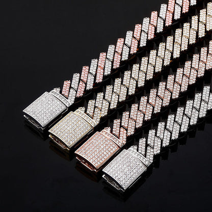 European and American Hip-Hop Style Encrypted Diamond 14Mm Cuban Chain Real Gold