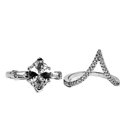 Unique Art Deco Marquise Cut Diamond Simulant Bridal Wedding Engagement Ring Set
