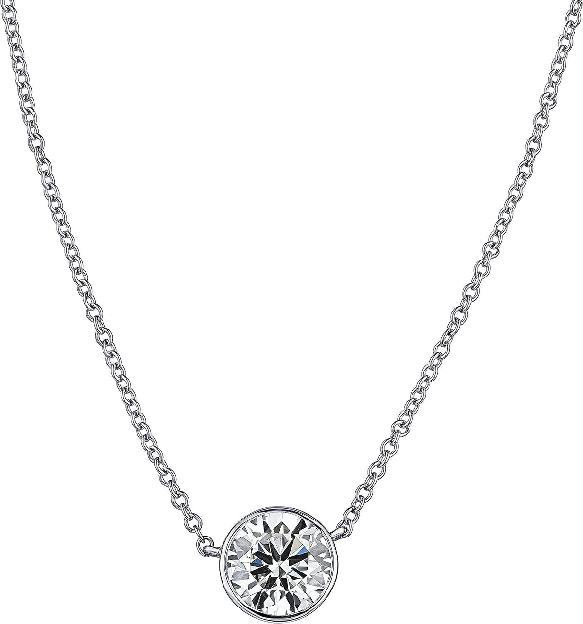 AGS Certified Diamond Necklace for Women Brilliant-Cut Diamond Bezel-Set Necklac