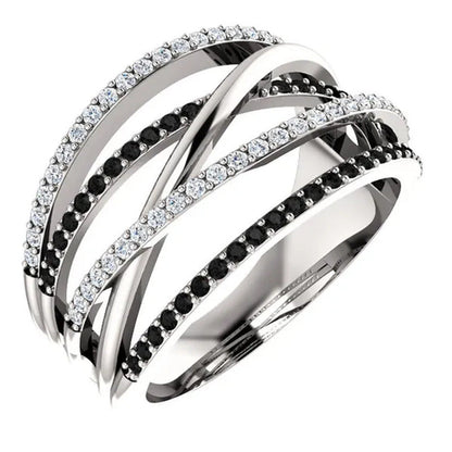 Solid 925 Sterling Silver Natural Black Sapphire Diamond Ring Anniversary Gift E