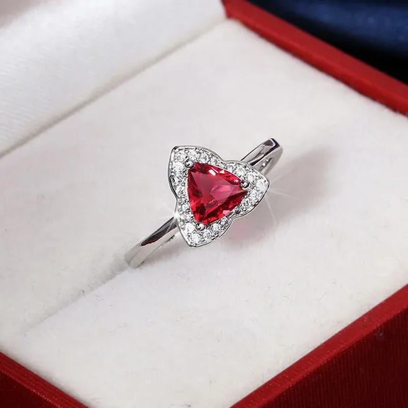 Classic Garnet Red Personality Ruby Color Zircon 925 Silver Ring Love Romance Ri