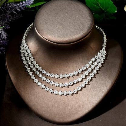 Three Layers 4Pcs Necklace and Earring Set Leaf Design Fashion Women Bridal Wedd
