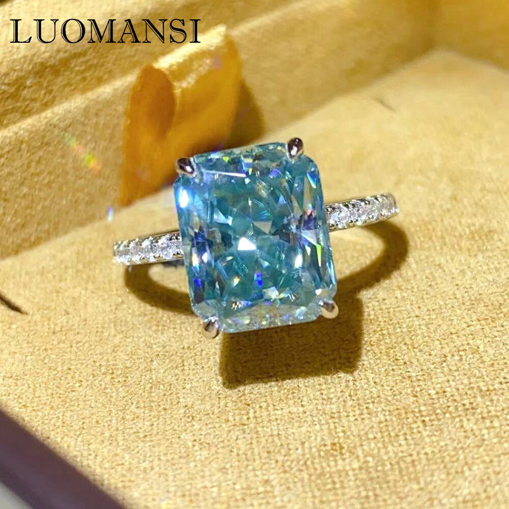 2CT 3CT 5 Carat Baguette Sky Blue Moissanite Ring 100% Diamond Tested - S925