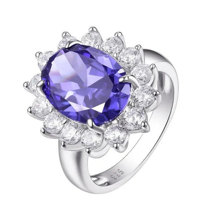 Newshe Jewelry 925 Sterling Silver Created Blue Tanzanite Gemstone Statement Rin