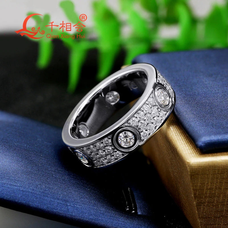 925 Silver Solid Rings Classic Love Three Rows of Luxury Eternity Ring D VVS