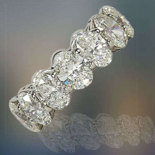 11.24 Carat Oval Shape Diamond Platinum Eternity Band Ring Anniversary Band