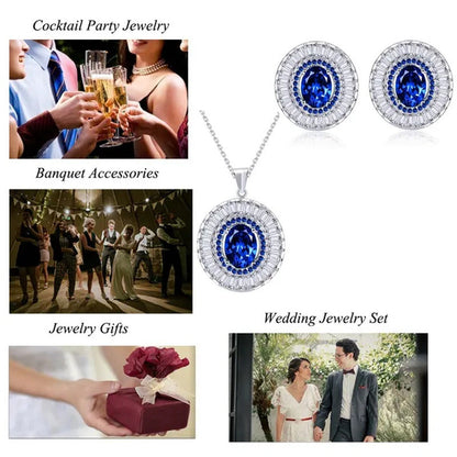 CANDICE Classic round Sapphire CZ Party Jewelry Sets for Women Elegant Blue Cubi