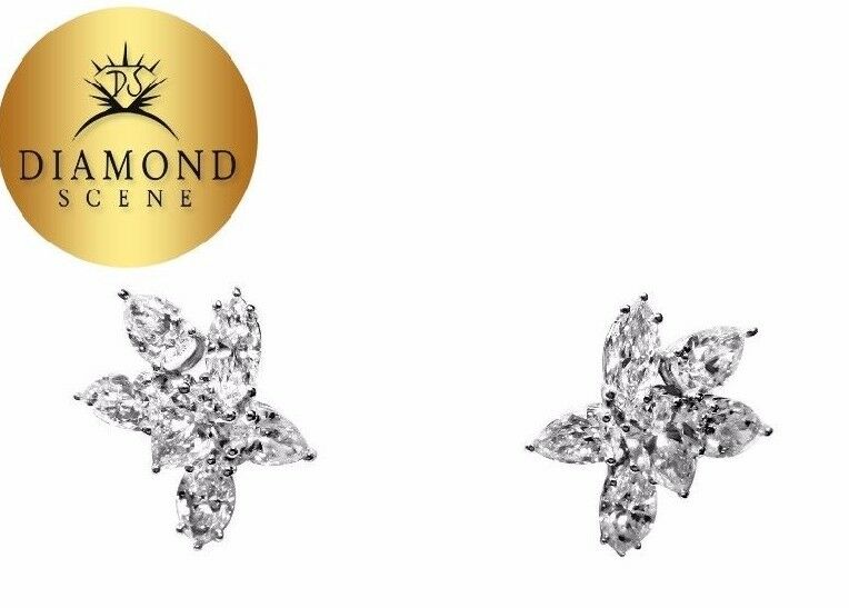 DIAMOND EARRING EIGHT PEAR SHAPE FOUR MARQUISE SET LARGE CLUSTER EARRING